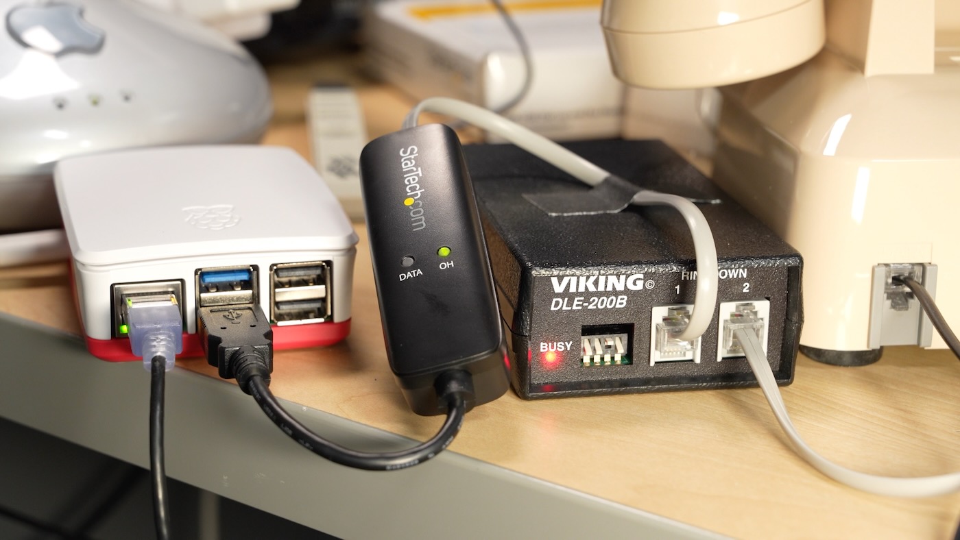 Pi ISP Hardware - Raspberry Pi, StarTech.com 56K Modem, and Viking DLE-200B