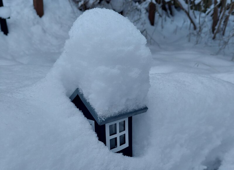 a small house under snow
