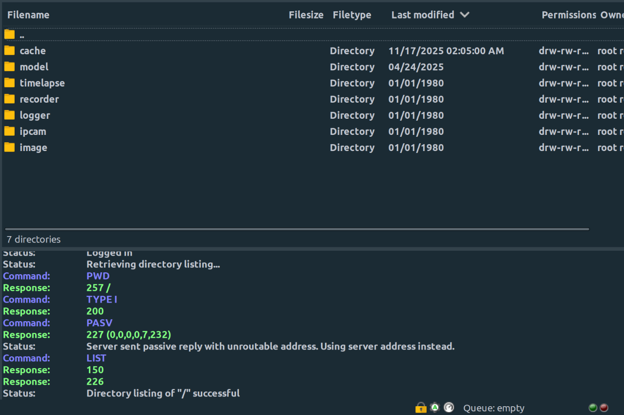 Modified FileZilla can successfully retrieve file list